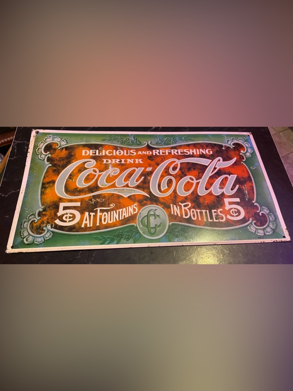 Coca Cola Orange and Green Retro Metal Sign